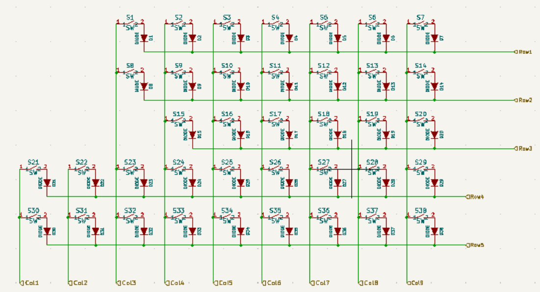 a grid of key switches with inline diodes