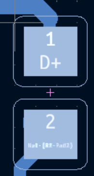 two squares with curved boxes around them. The top is labelled 1 - D+, and the other is labelled 2, followed by a bunct of unreadable text. blue lines connect to the top and bottom of the top and bottom square