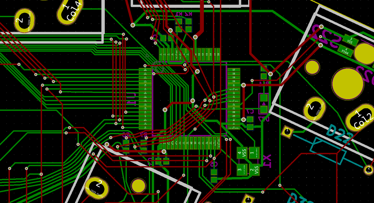 circuit routes in green and red, the same circuits, laid out a lot more evenly and nicely.